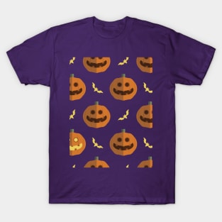 Pumpkin and bat Halloween spooky pattern T-Shirt